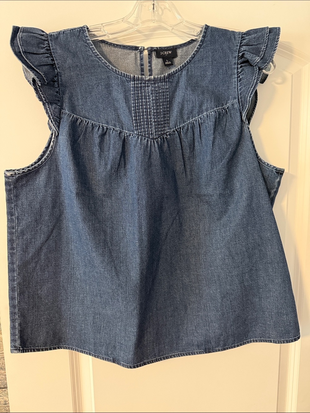 J. Crew Denim Ruffle Sleeve Top - Blue Wash